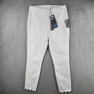 NEW Lysse Womens White Knit Denim Scalloped Hem Leggings Pants Size M
